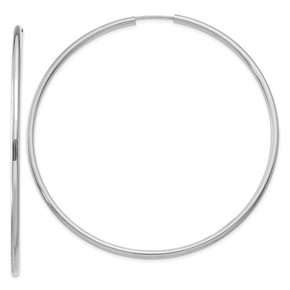 14k White Gold Polished Endless Hoop Earrings 2mm x 65mm