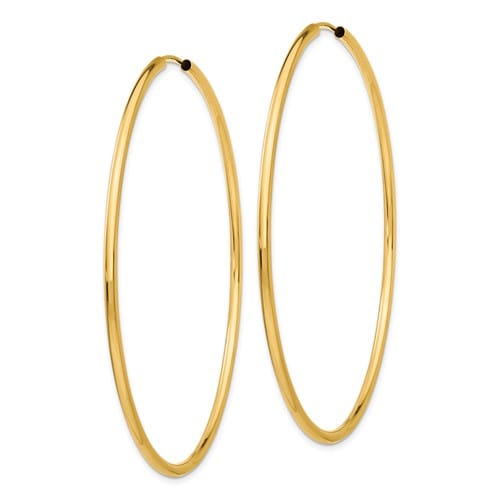 14k Yellow Gold Polished Endless Hoops 2mm x 65mm