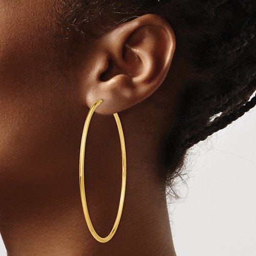 14k Yellow Gold Polished Endless Hoops 2mm x 65mm