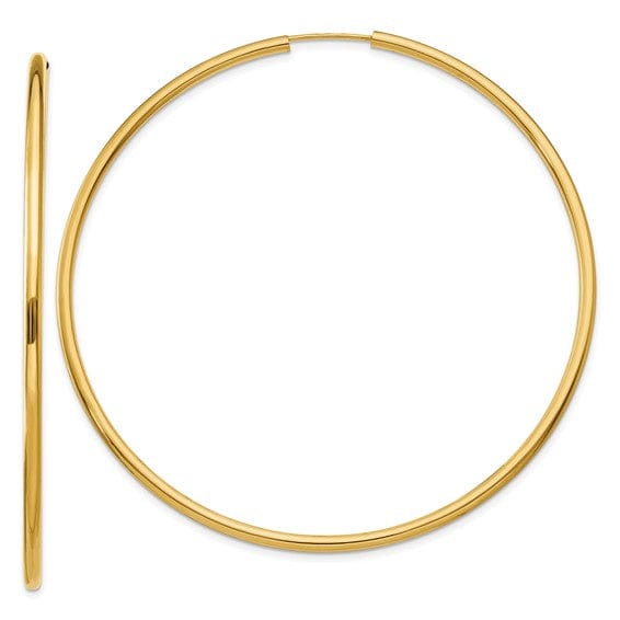 14k Yellow Gold Polished Endless Hoops 2mm x 65mm