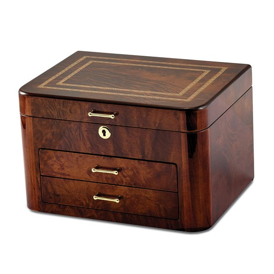 Elm Burl Double Braided Accents Jewelry Chest