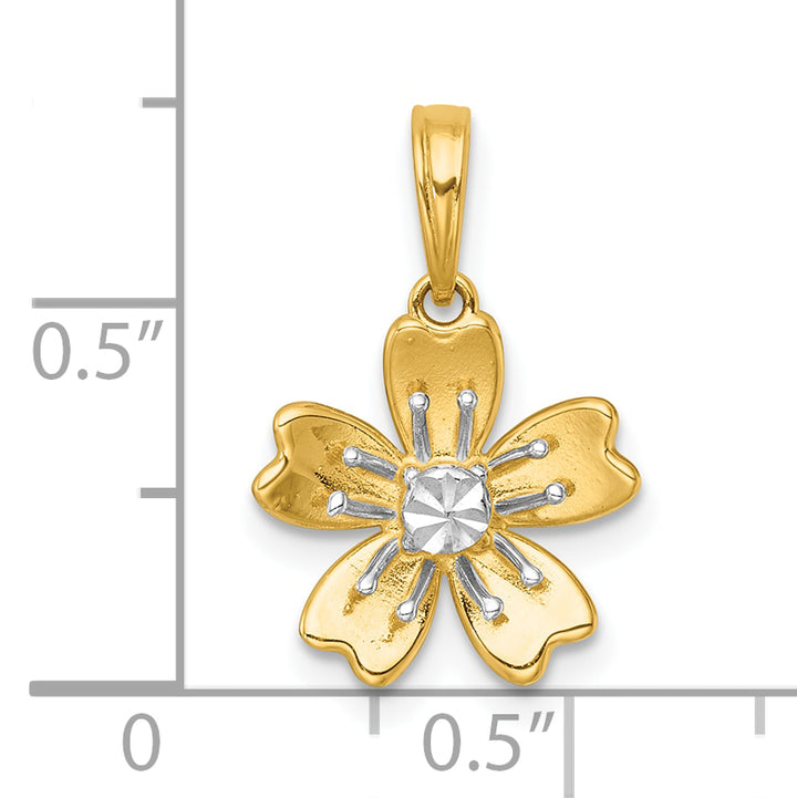 14k Yellow, White Gold Blooming Flower Charm Pendant
