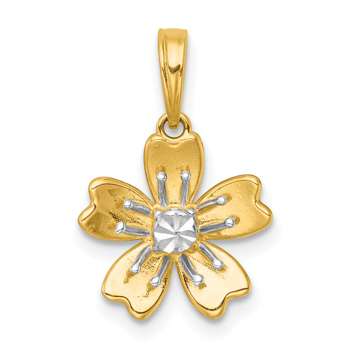 14k Yellow, White Gold Blooming Flower Charm Pendant