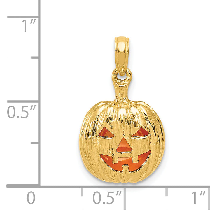 14k Yellow Gold Enameled Inside 3-D Cut-Out Jack-o-Lantern Pendant