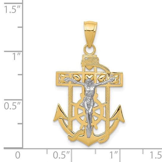14k Two tone Gold Mariner's Crucifix Pendant