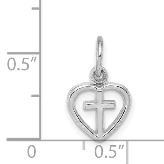 14k White Gold Cross in Heart Charm Pendant