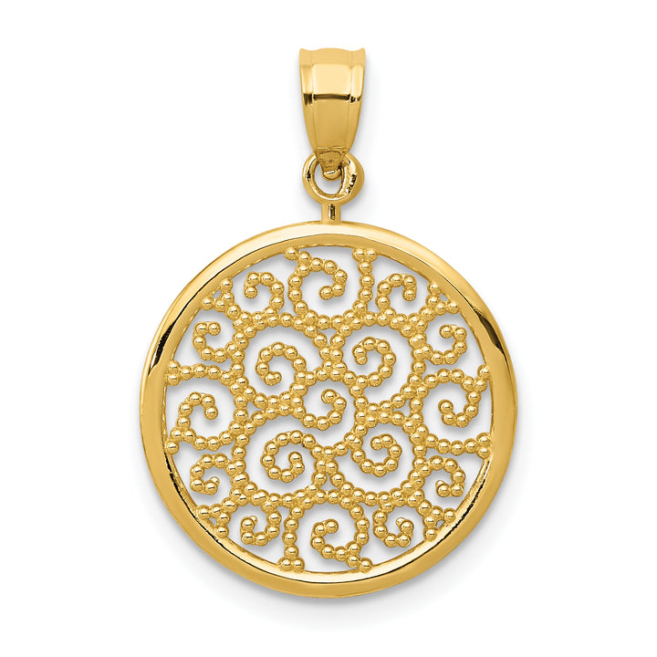 14k Yellow Gold Filigree Design Round Pendant