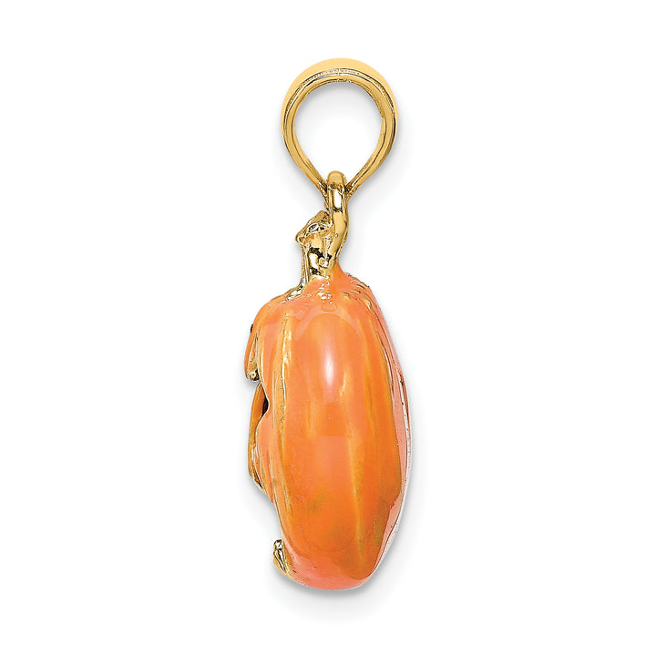 14K Yellow Gold 3-D Jack-o-Lantern with Black Cat Moon Charm Pendant