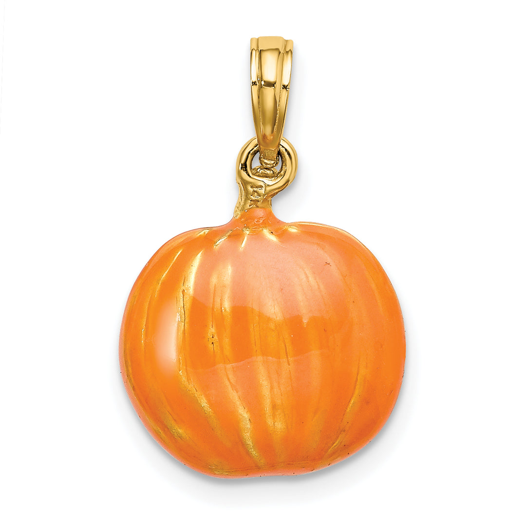 14K Yellow Gold 3-D Jack-o-Lantern with Black Cat Moon Charm Pendant