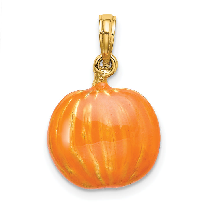 14K Yellow Gold 3-D Jack-o-Lantern with Black Cat Moon Charm Pendant