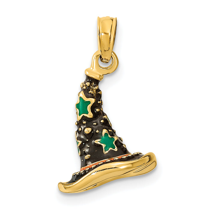 14K Yellow Gold 3-D Enameled Witch Hat Halloween Charm Pendant