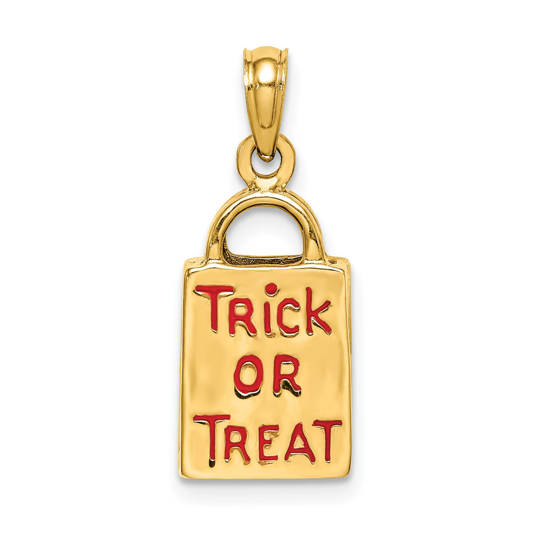 14K Yellow Gold 3-D Jack-o-Lantern Trick or Treat Bag Charm Pendant
