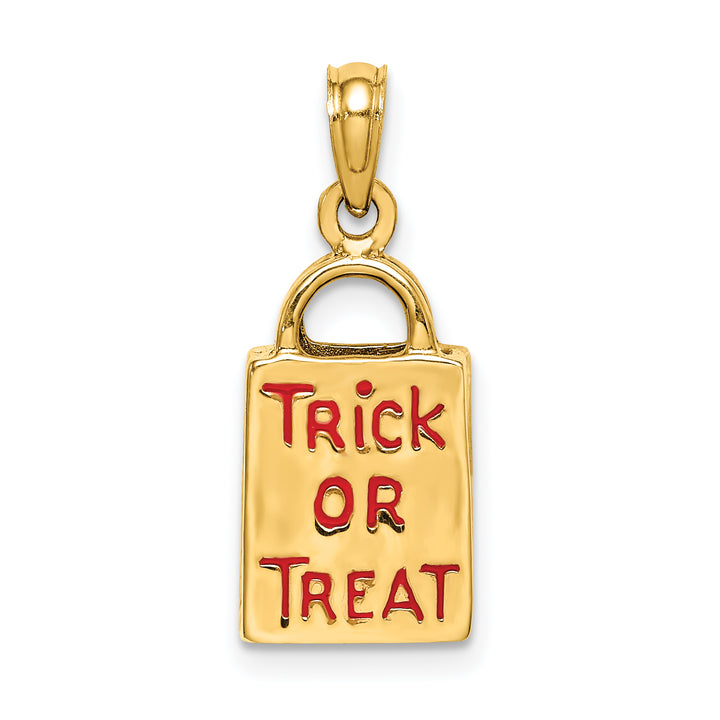 14K Yellow Gold 3-D Jack-o-Lantern Trick or Treat Bag Charm Pendant