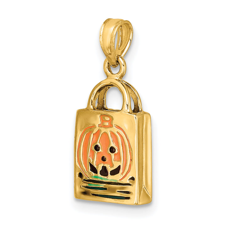 14K Yellow Gold 3-D Jack-o-Lantern Trick or Treat Bag Charm Pendant