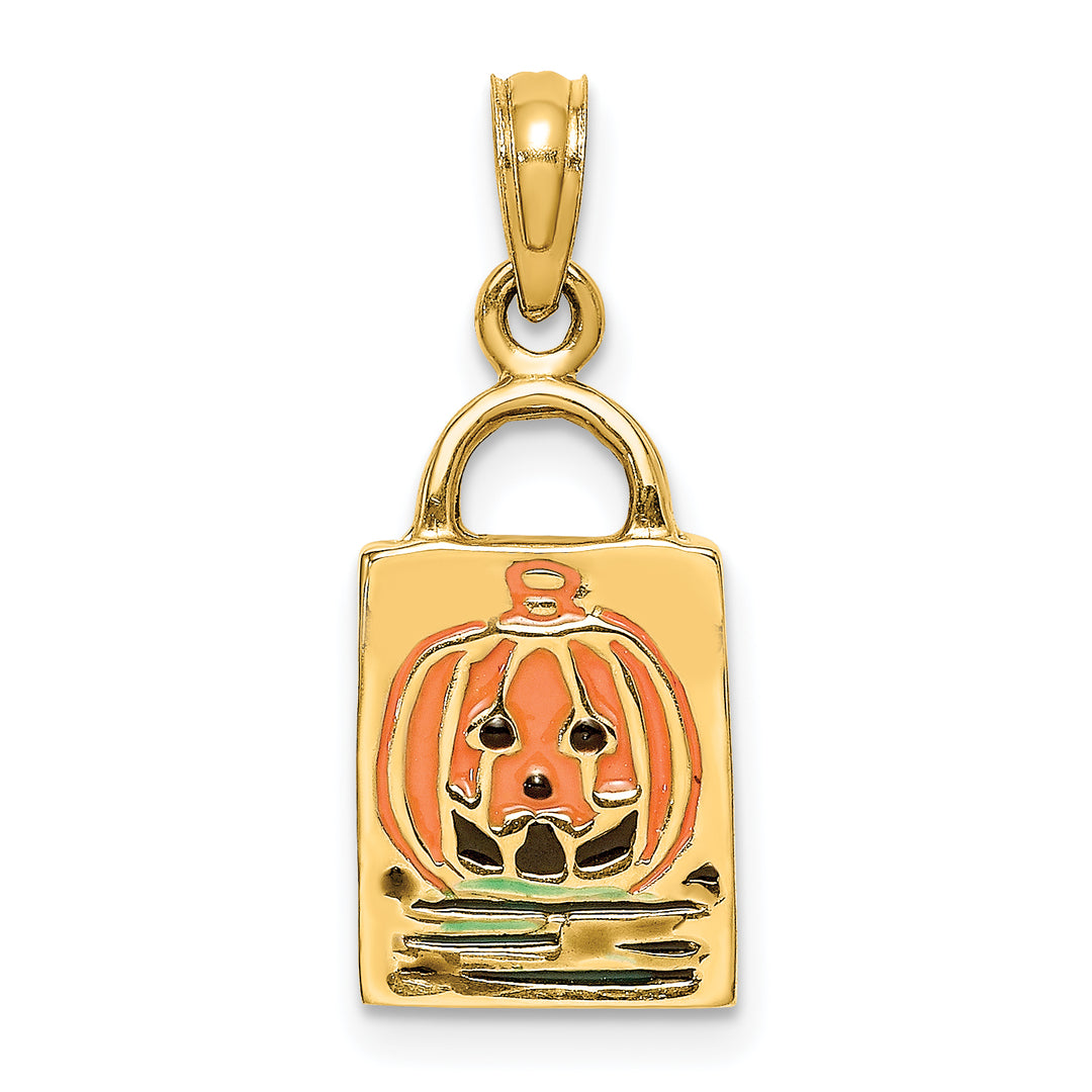14K Yellow Gold 3-D Jack-o-Lantern Trick or Treat Bag Charm Pendant