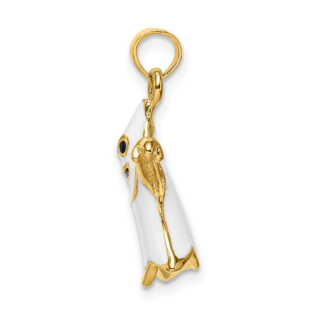 14K  Yellow Gold 3-D White Enameled Ghost Charm Pendant