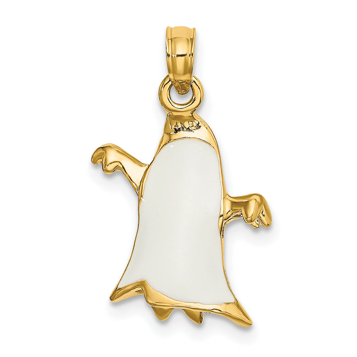 14K  Yellow Gold 3-D White Enameled Ghost Charm Pendant