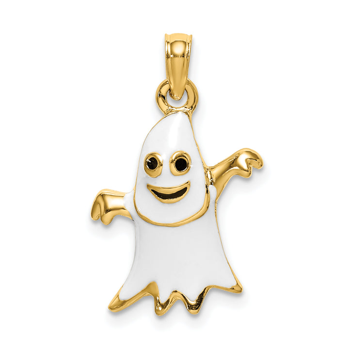14K  Yellow Gold 3-D White Enameled Ghost Charm Pendant