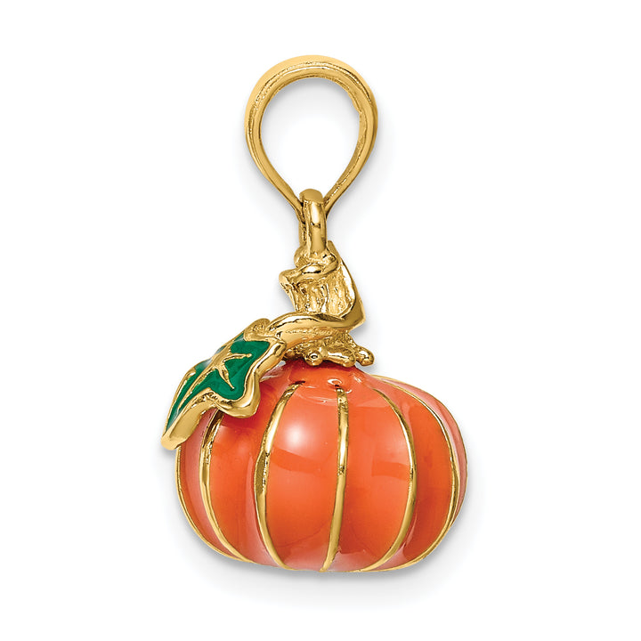 14K Yellow Gold 3-D Enameled Pumpkin Charm Pendant