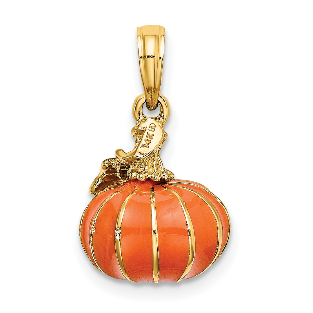 14K Yellow Gold 3-D Enameled Pumpkin Charm Pendant