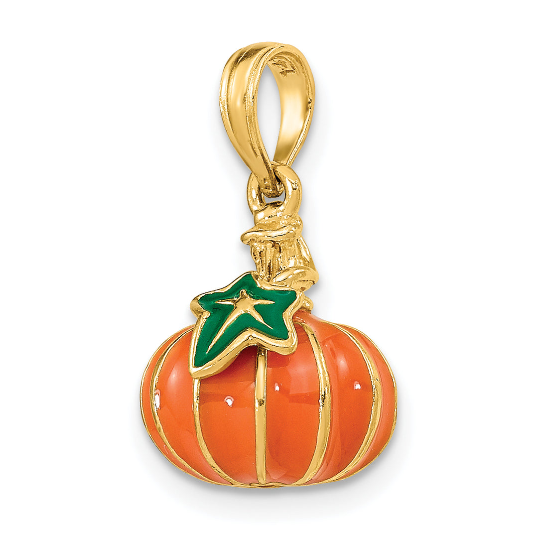 14K Yellow Gold 3-D Enameled Pumpkin Charm Pendant
