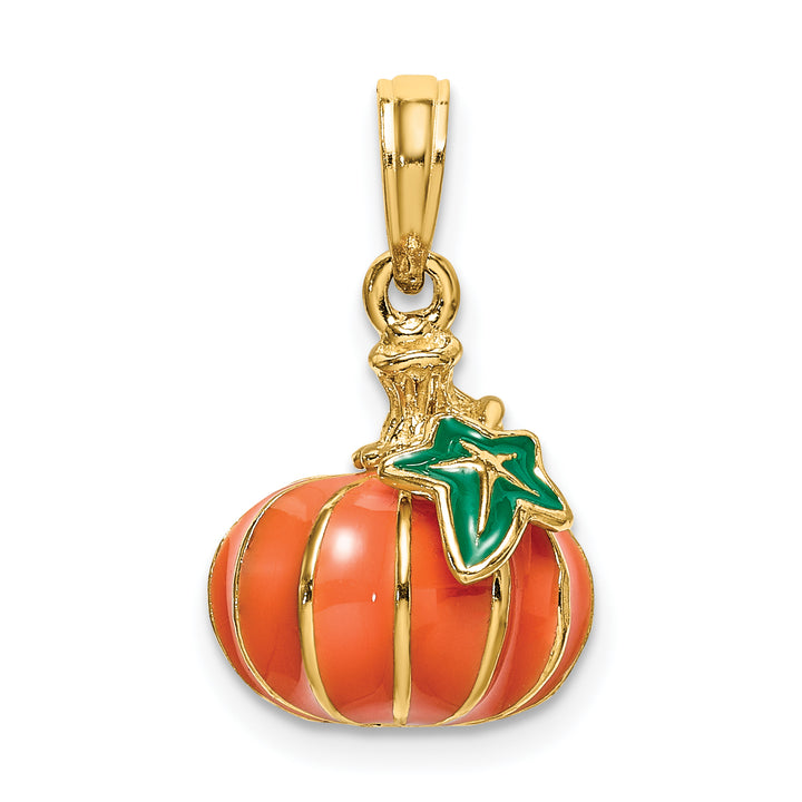 14K Yellow Gold 3-D Enameled Pumpkin Charm Pendant