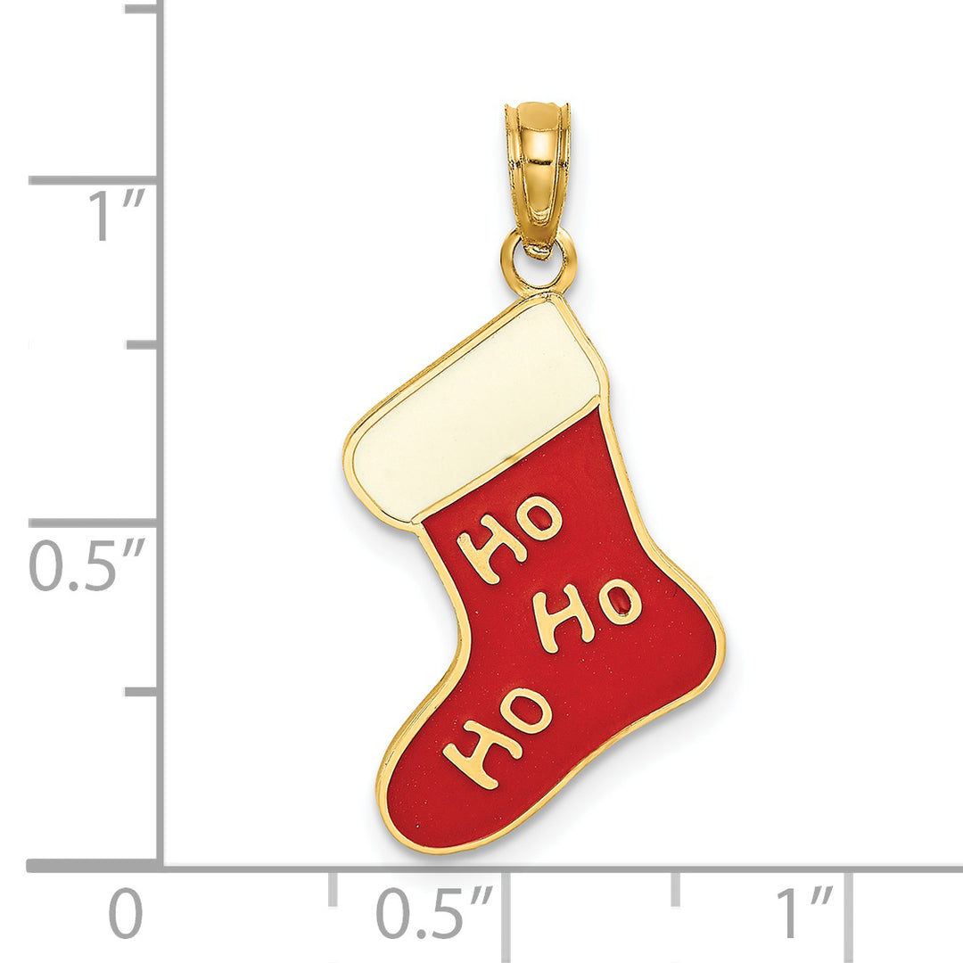 14K Yellow Gold HO HO HO Christmas Stocking Charm Pendant