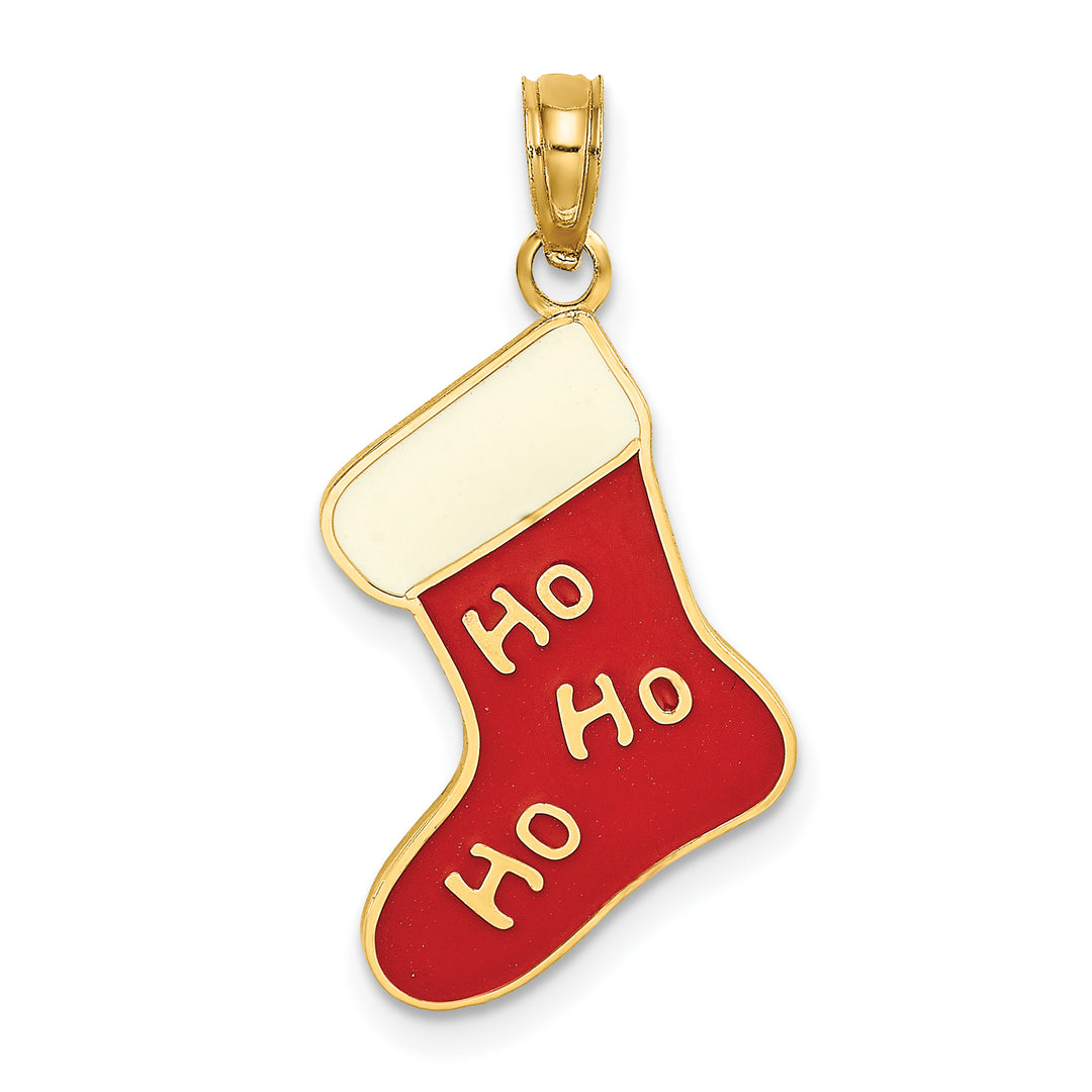 14K Yellow Gold HO HO HO Christmas Stocking Charm Pendant