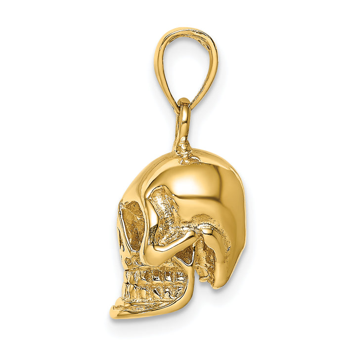 14K Yellow Gold Polished Finish 3-D Polished Skull Charm Pendant