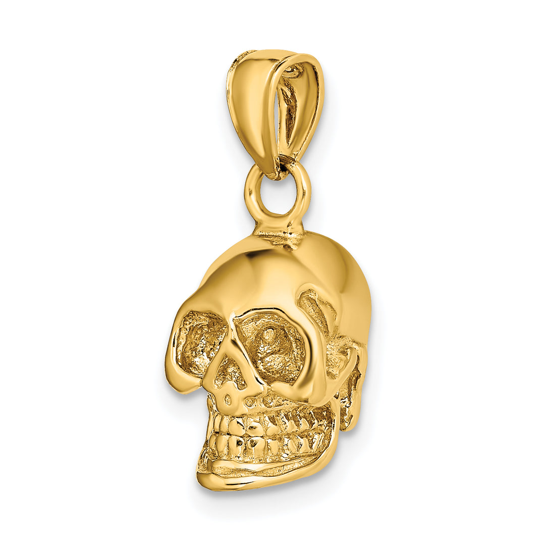 14K Yellow Gold Polished Finish 3-D Polished Skull Charm Pendant