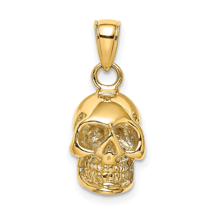 14K Yellow Gold Polished Finish 3-D Polished Skull Charm Pendant