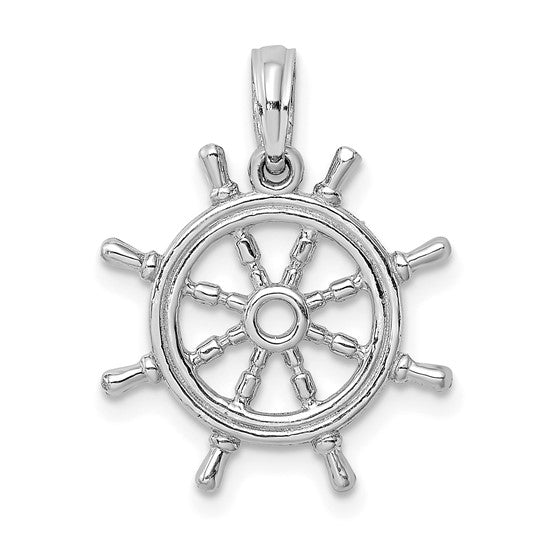 14K White Gold 3-D Design Polished Finish Ship Wheel Charm Pendant