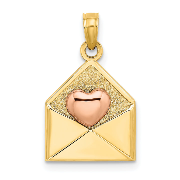 14k Rose and Yellow Gold 3-D XOXO Envelope Heart Charm Pendant