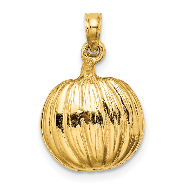 14k Yellow Gold  3-D Jack-o-Lantern with Black Cat and Moon Charm Pendant