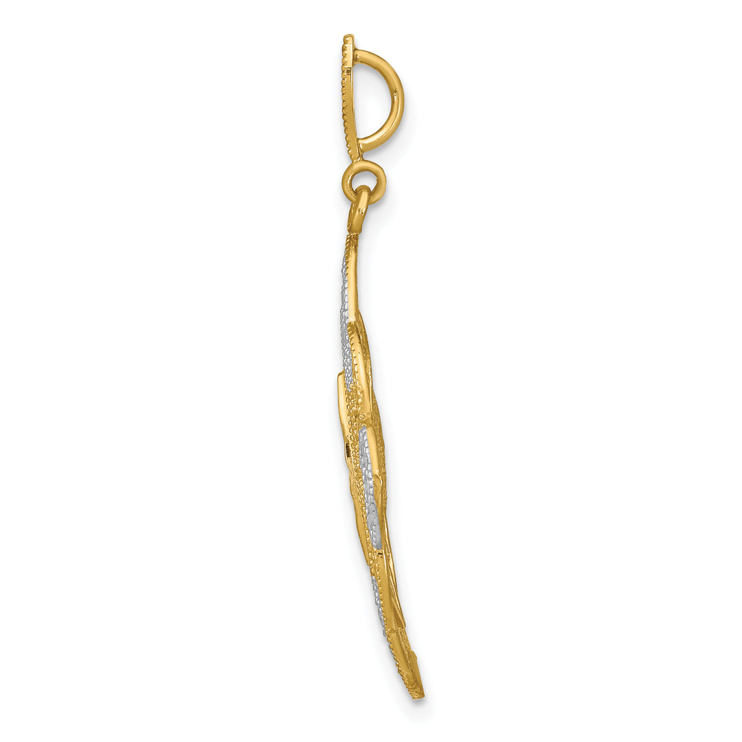 14k Yellow Gold, White Rhodium D.C Filigree Oval Pendant