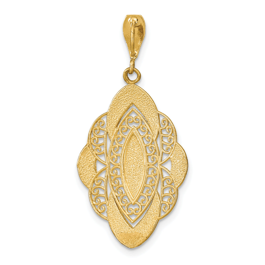 14k Yellow Gold, White Rhodium D.C Filigree Oval Pendant