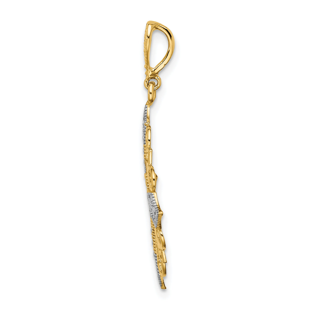 14k Yellow, White Gold Cut-Out Cross Filigree Medallion Pendant