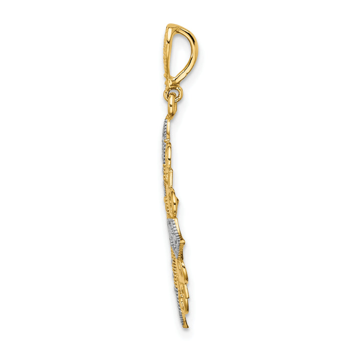 14k Yellow, White Gold Cut-Out Cross Filigree Medallion Pendant