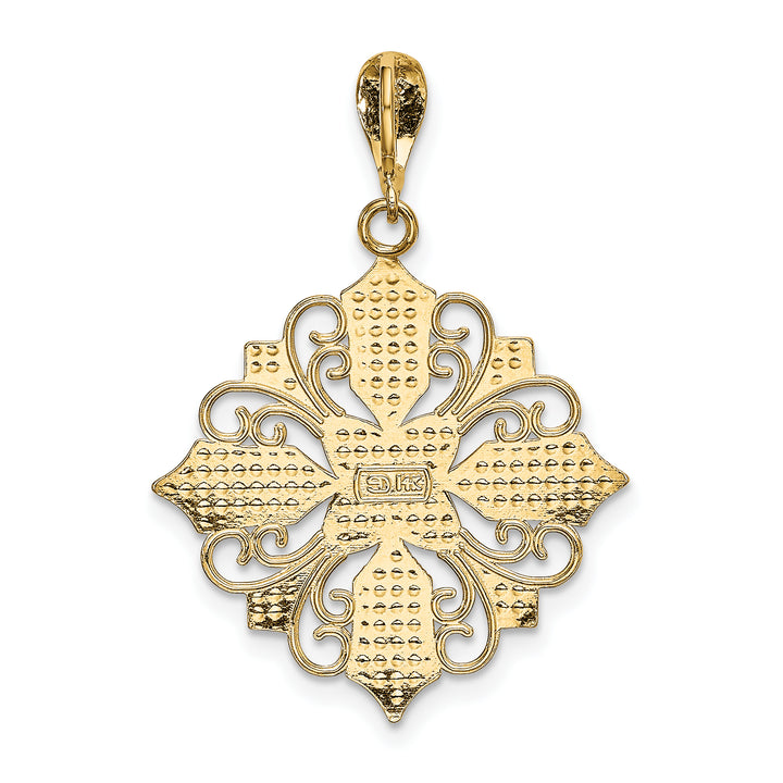 14k Yellow, White Gold Cut-Out Cross Filigree Medallion Pendant