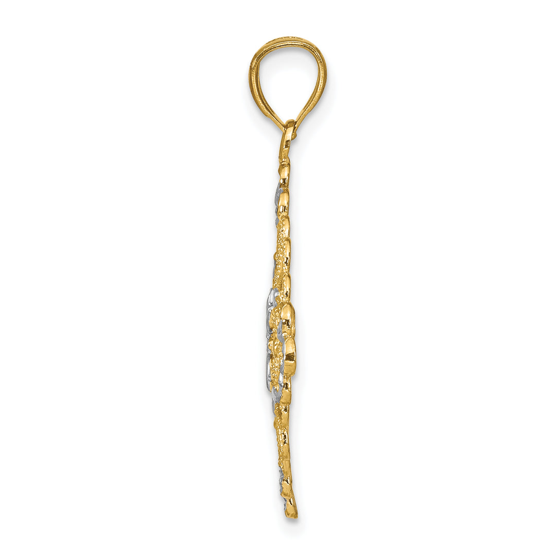 14K Yellow, White Gold Diamond Cut Filigree Medallion Pendant