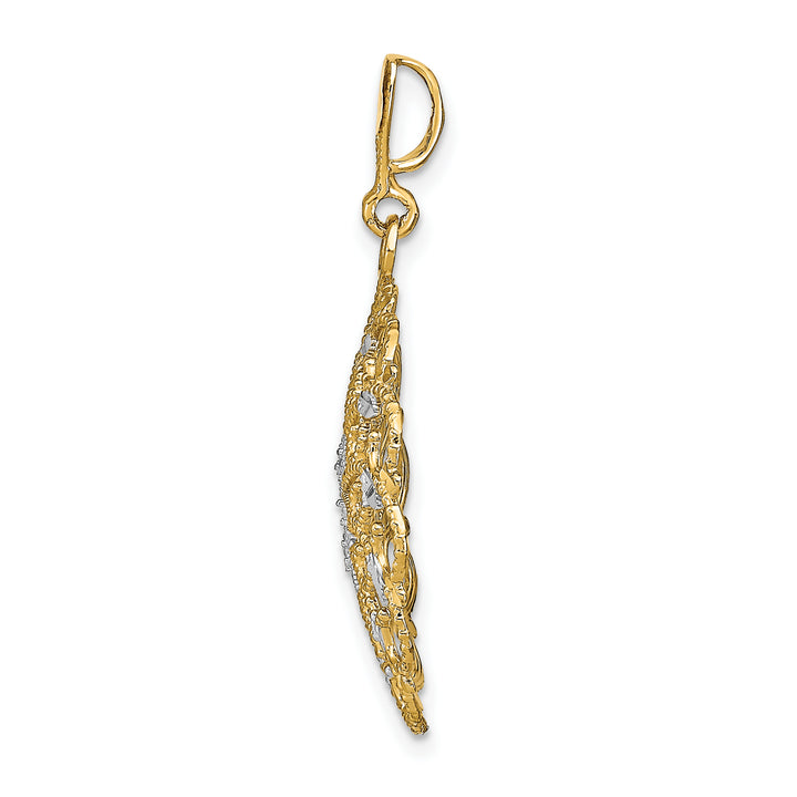 14K Yellow White Gold Filigree Scalloped Wave Pendant