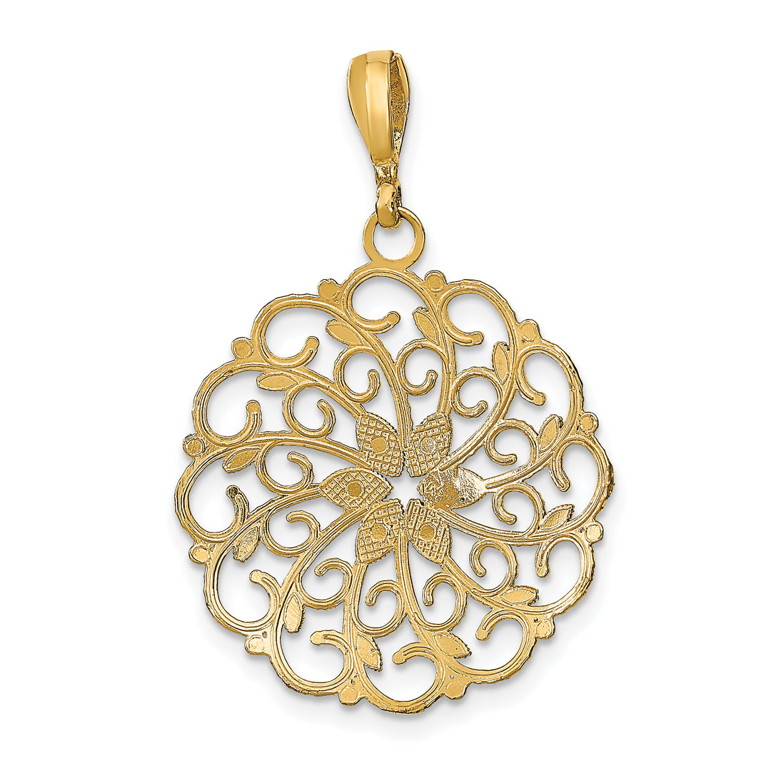 14K Yellow White Gold Filigree Scalloped Wave Pendant