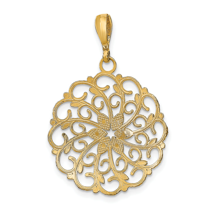 14K Yellow White Gold Filigree Scalloped Wave Pendant