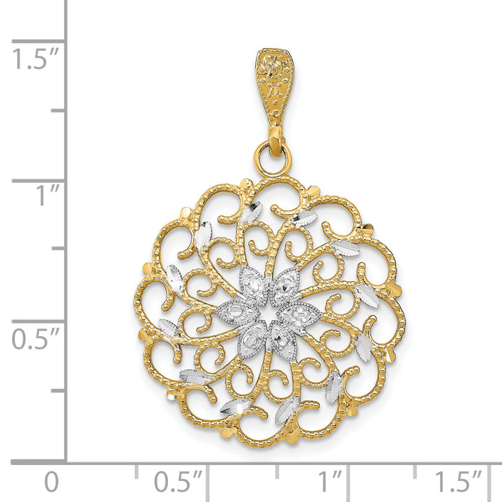 14K Yellow White Gold Filigree Scalloped Wave Pendant