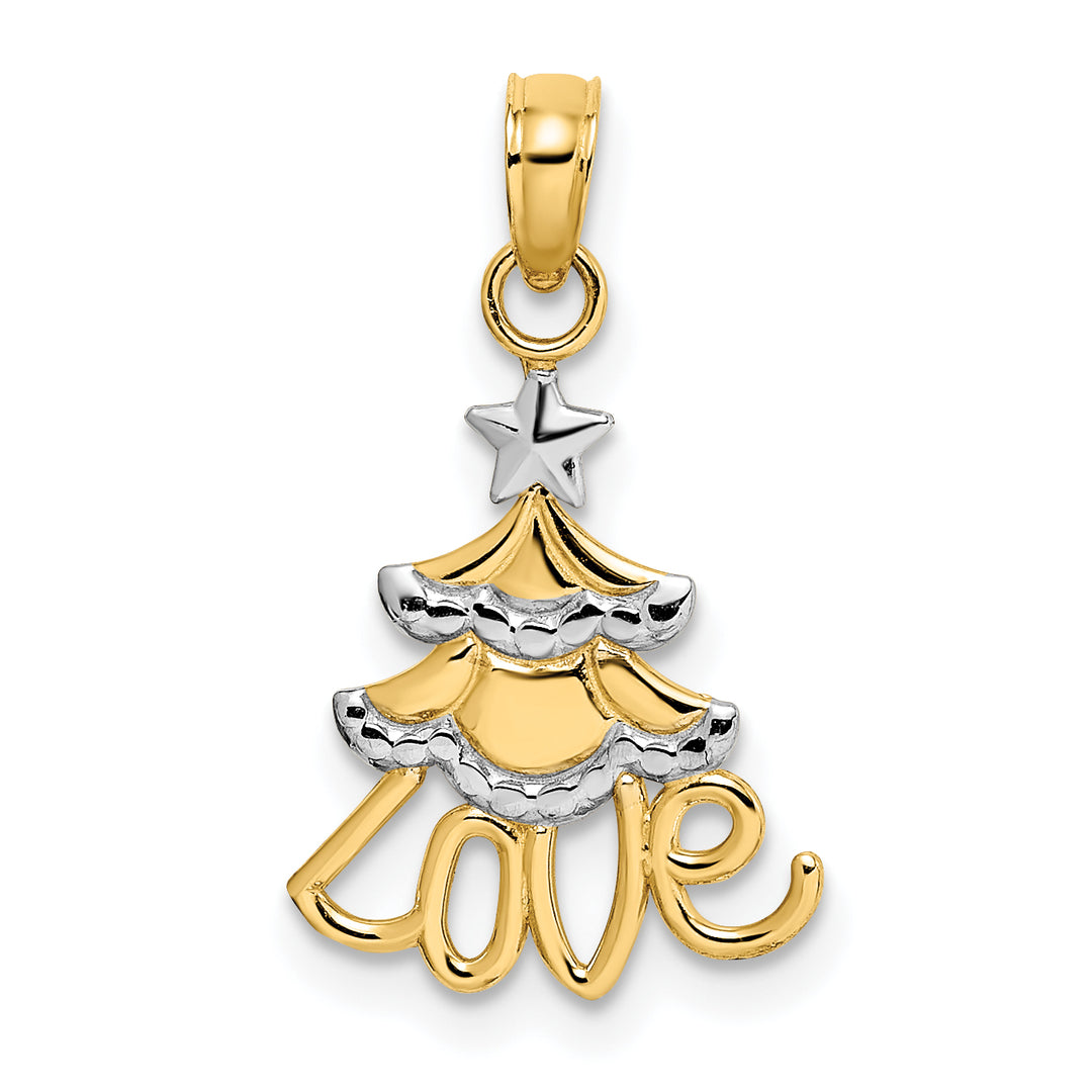 14k Yellow, White Gold LOVE Christmas Tree Charm Pendant