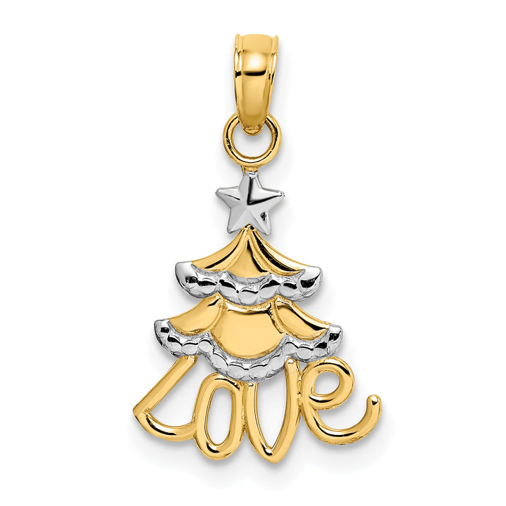 14k Yellow, White Gold LOVE Christmas Tree Charm Pendant