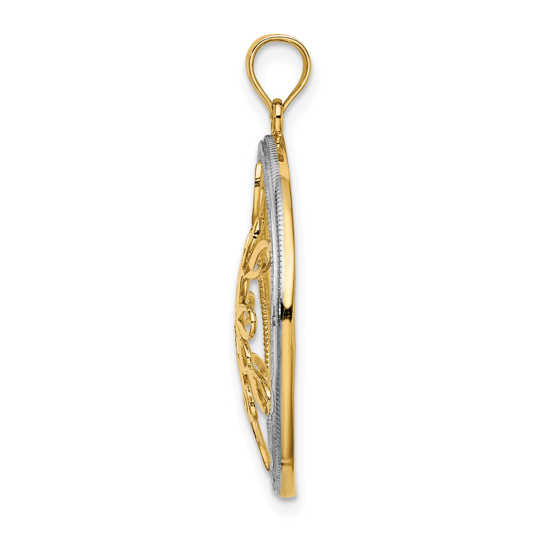 14K Yellow, White Gold D.C Circle Snowflake Filgree Pendant