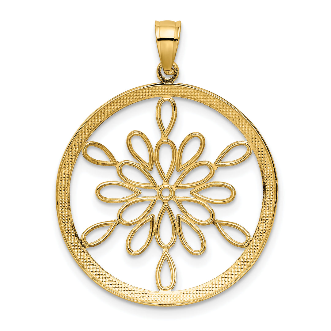 14K Yellow, White Gold D.C Circle Snowflake Filgree Pendant