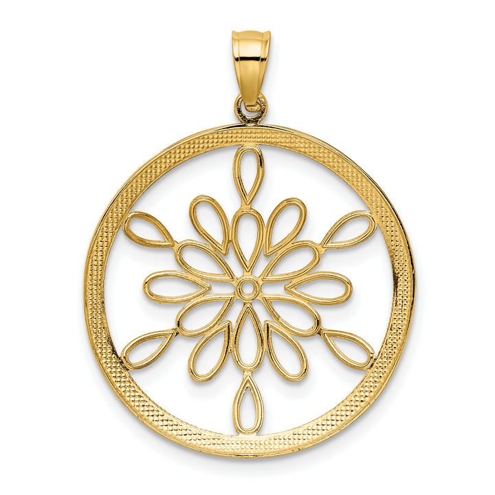 14K Yellow, White Gold D.C Circle Snowflake Filgree Pendant