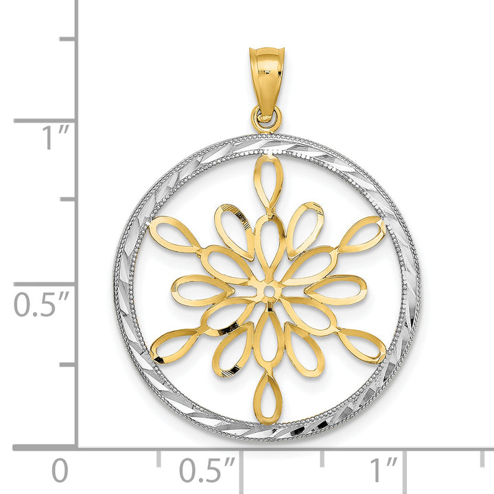 14K Yellow, White Gold D.C Circle Snowflake Filgree Pendant